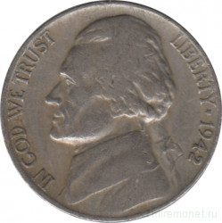Монета. США. 5 центов 1942 год. Медно-никелевый сплав.