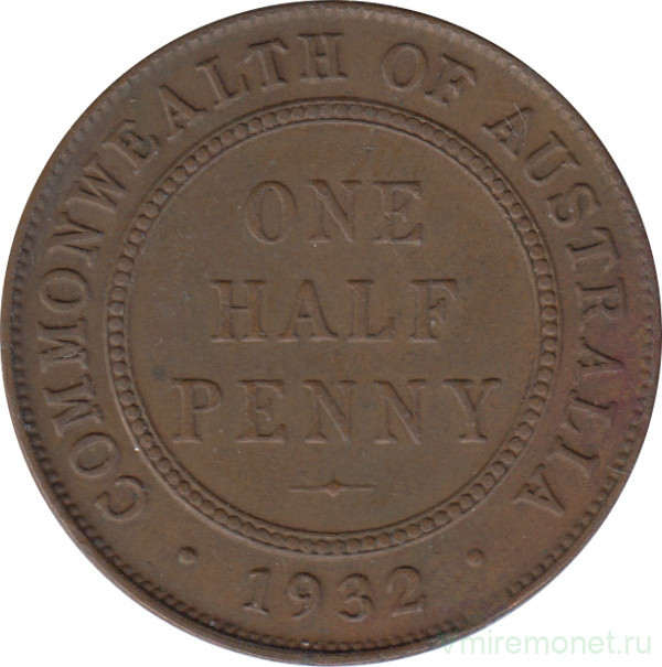 Монета. Австралия. 1/2 пенни 1932 год.