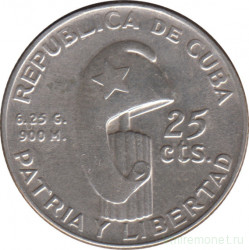 Монета. Куба. 25 сентаво 1953 год. 100 лет со дня рождения Хосе Марти.