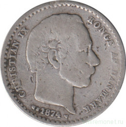Монета. Дания. 25 эре 1874 год. 