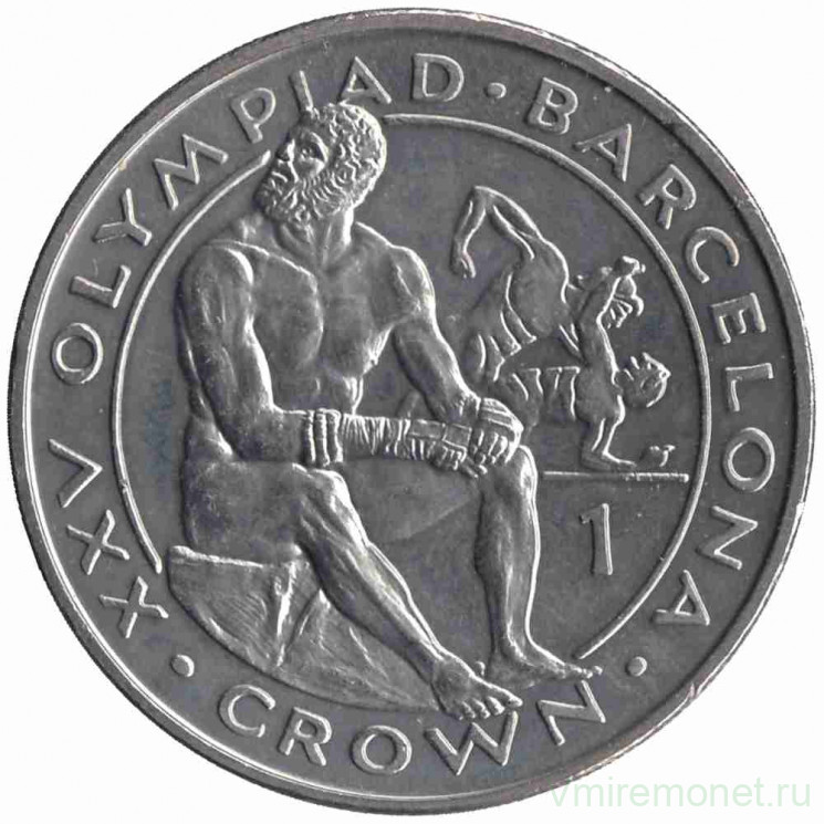 Монета. Гибралтар. 1 крона 1991 год. XXV Летние Олимпийские игры, Барселона 1992.  Бокс.