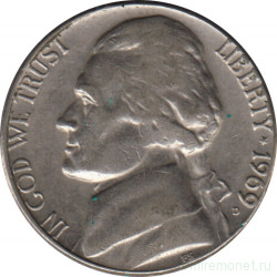 Монета. США. 5 центов 1969 год. Монетный двор D.