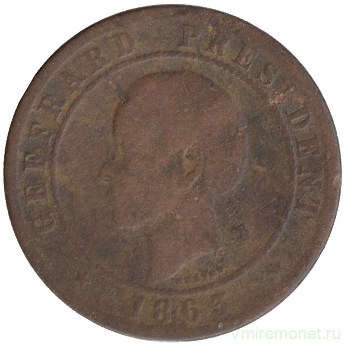 Монета. Гаити. 20 сантимов 1863 год.