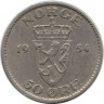 Монета. Норвегия. 50 эре 1954 год.
