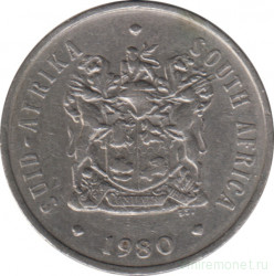 Монета. Южно-Африканская республика (ЮАР). 20 центов 1980 год.