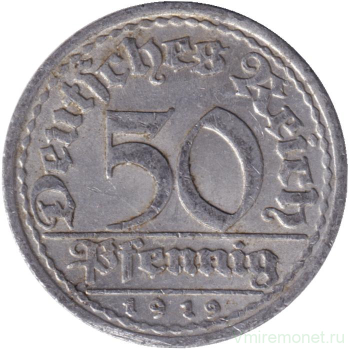 Монета. Германия. Веймарская республика. 50 пфеннигов 1919 год. Монетный двор - Штутгарт (F).