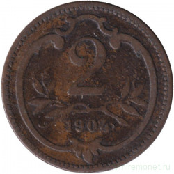Монета. Австро-Венгерская империя. 2 геллера 1904 год. Австрийский тип.