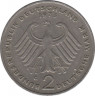 Монета. ФРГ. 2 марки 1973 год. Теодор Хойс. Монетный двор - Карлсруэ (G). рев.