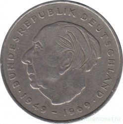 Монета. ФРГ. 2 марки 1973 год. Теодор Хойс. Монетный двор - Карлсруэ (G).