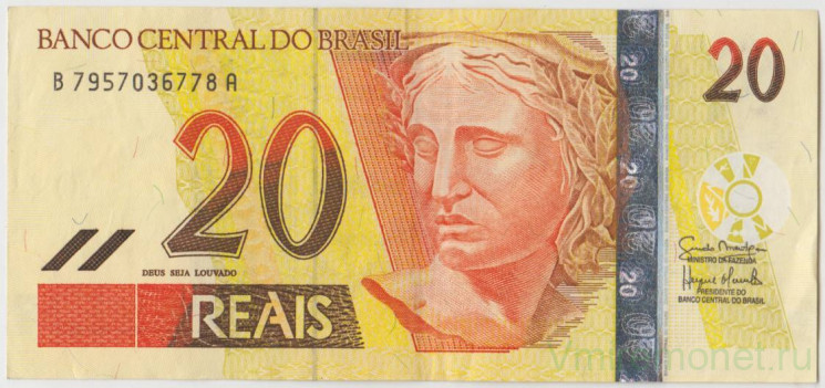 Банкнота. Бразилия. 20 реалов 2002 - 2012 год. Тип 250е.