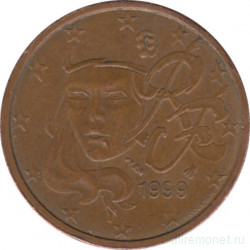 Монета. Франция. 2 цента 1999 год.