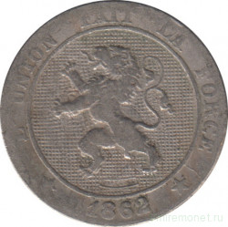 Монета. Бельгия. 5 сантимов 1862 год. Des Belges.