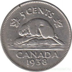 Монета. Канада. 5 центов 1938 год.