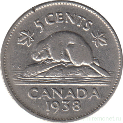 Монета. Канада. 5 центов 1938 год.