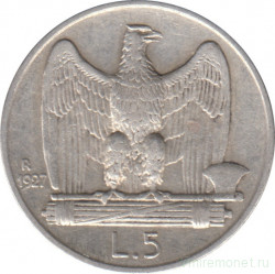 Монета. Италия. 5 лир 1927 год.