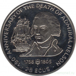 Монета. Гибралтар. 2,8 экю 1995 год. 190 лет со дня смерти Нельсона.