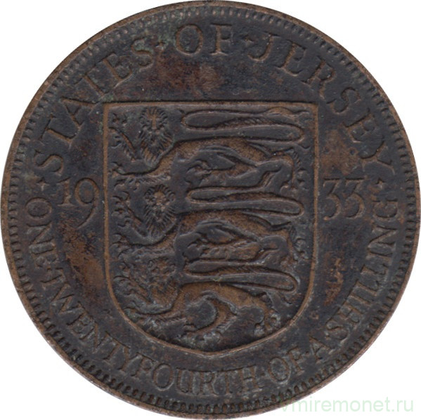 Монета. Великобритания. Джерси. 1/24 шиллинга 1933 год.