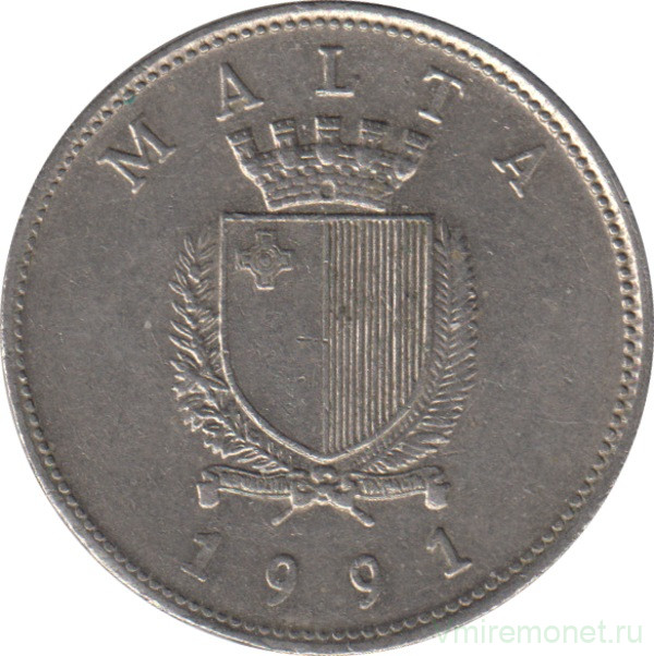 Монета. Мальта. 25 центов 1991 год.