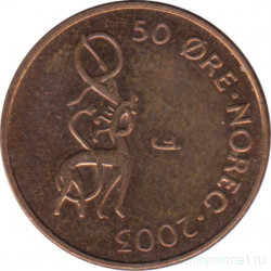 Монета. Норвегия. 50 эре 2003 год.