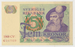 Банкнота. Швеция. 5 крон 1968 год.