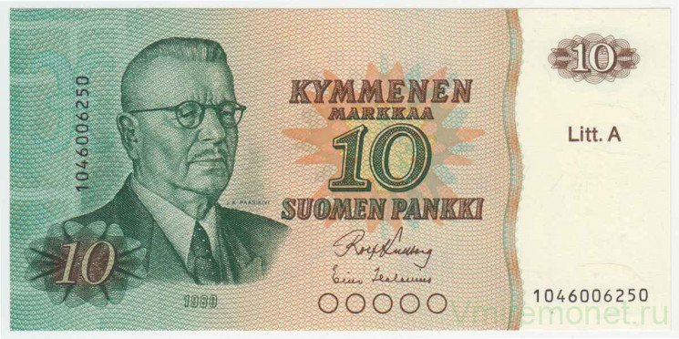 Банкнота. Финляндия. 10 марок 1980 год. (Лит. А). Тип 112a (8).