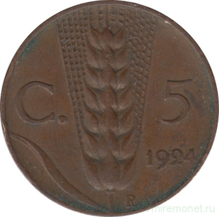 Монета. Италия. 5 чентезимо 1924 год.