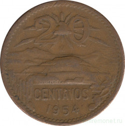 Монета. Мексика. 20 сентаво 1954 год.