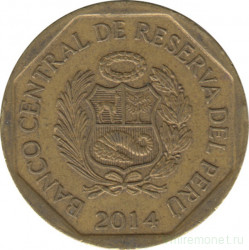 Монета. Перу. 20 сентимо 2014 год.