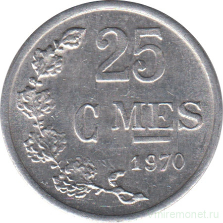 Монета. Люксембург. 25 сантимов 1970 год.