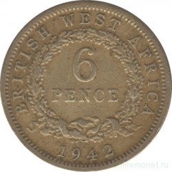 Монета. Британская Западная Африка. 6 пенсов 1942 год.