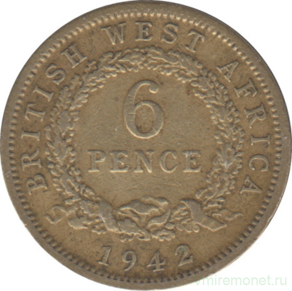 Монета. Британская Западная Африка. 6 пенсов 1942 год.