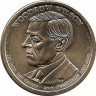 Аверс.Монета. США. 1 доллар 2013 год. Президент США № 28, Вудро Вильсон. Монетный двор D.
