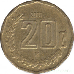 Монета. Мексика. 20 сентаво 2001 год.