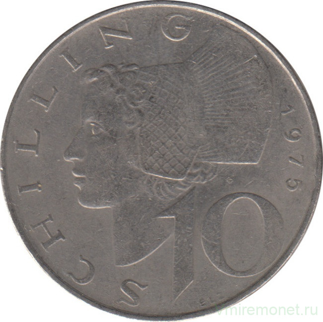 Монета. Австрия. 10 шиллингов 1975 год.