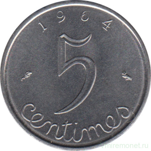 Монета. Франция. 5 сантимов 1964 год.