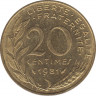  Монета. Франция. 20 сантимов 1981 год. ав.