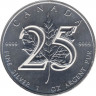 Монета. Канада. 5 долларов 2013 год. 25 лет серебряным монетам "Кленовый лист".  ав.