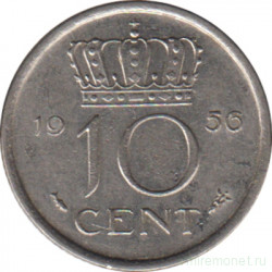 Монета. Нидерланды. 10 центов 1956 год.