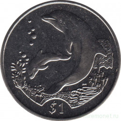 Монета. Великобритания. Британские Виргинские острова. 1 доллар 2005 год. Дельфины.