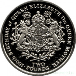 Монета. Великобритания. Южная Георгия и Южные Сэндвичевы острова. 2 фунта 2000 год. 100 лет со дня рождения Королевы-Матери.