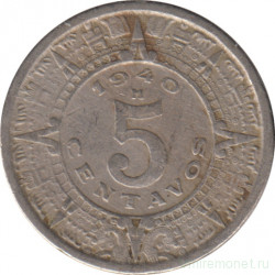 Монета. Мексика. 5 сентаво 1940 год.