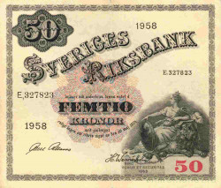 Банкнота. Швеция. 50 крон 1958 год.