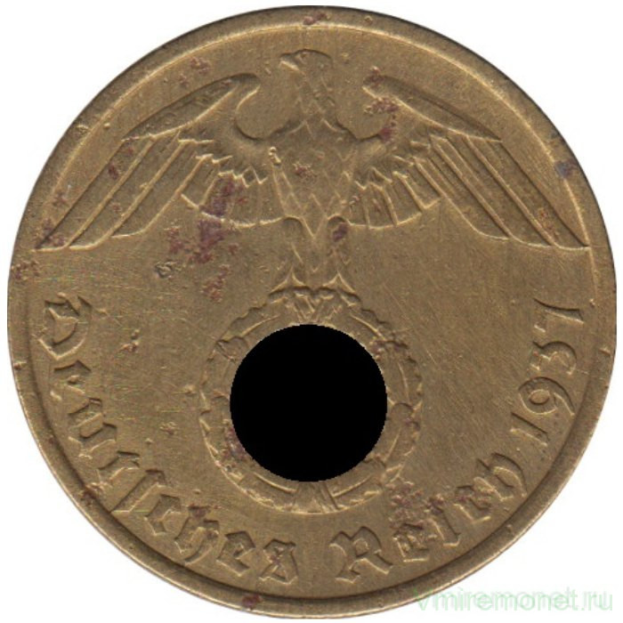 Монета. Германия. Третий Рейх. 10 рейхспфеннигов 1937 год. Монетный двор - Мюнхен (D).