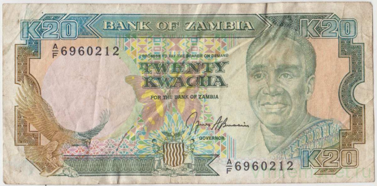 Банкнота. Замбия. 10 квач 1989 год. Тип B.