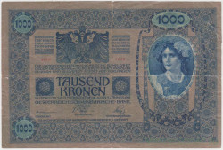 Банкнота. Австро-Венгрия. 1000 крон 1902 год. Выпуск 1. (deutschosterreich вертикально). Тип 59.
