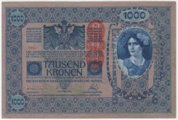 Банкнота. Австро-Венгрия. 1000 крон 1902 (1919) год. Выпуск 1. (deutschosterreich вертикально). Тип 59.