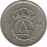 Аверс. Монета. Швеция. 25 эре 1966 год.