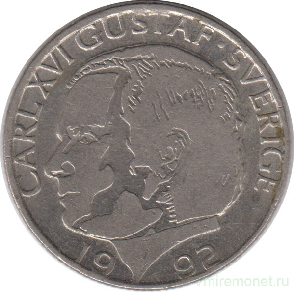 Монета. Швеция. 1 крона 1992 год.