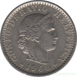Монета. Швейцария. 20 раппенов 1968 год.