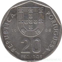 Монета. Португалия. 20 эскудо 1988 год.